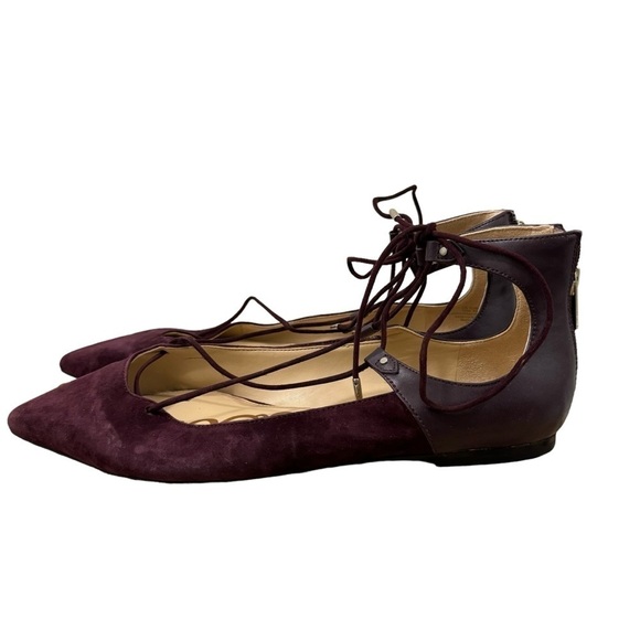 Sam Edelman Rosie Wine Red Lace Up Pointed Toe Flats 10 - Picture 4 of 8